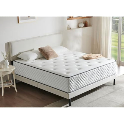 Sleremind Double Mattress | 7-Zone Hybrid Pocket Spring Medium-Firm Bed Mattress | Pressure Relief Technology & Cooling Gel Memory Foam(135×190×22cm)