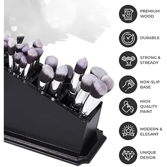 CEFRECO Coffin Brush Holder - Gothic Wooden Makeup Organizer for Vanity - Spooky Halloween Decor for Bathroom, Living Room or Bedroom - Witchy Gifts for Women -Black - 11x6x4 Inches