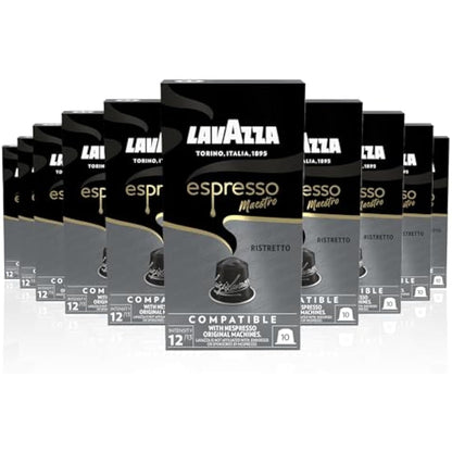 Lavazza, Espresso Maestro Ristretto, 100 Aluminium Capsules Compatible with Nespresso Original Machines, Chocolate & Caramel Notes, Arabica & Robusta, Intensity 12/13, Dark Roasting, Zero CO2 Impact