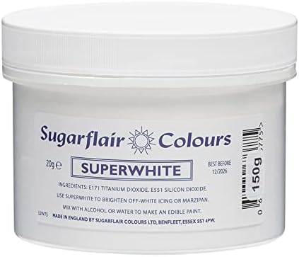 Sugarflair Superwhite Icing Whitener Food Colouring Powder For Whitening Buttercream, Sugar Paste, Royal Icing, Modelling Pastes, Chocolate and more - 150g