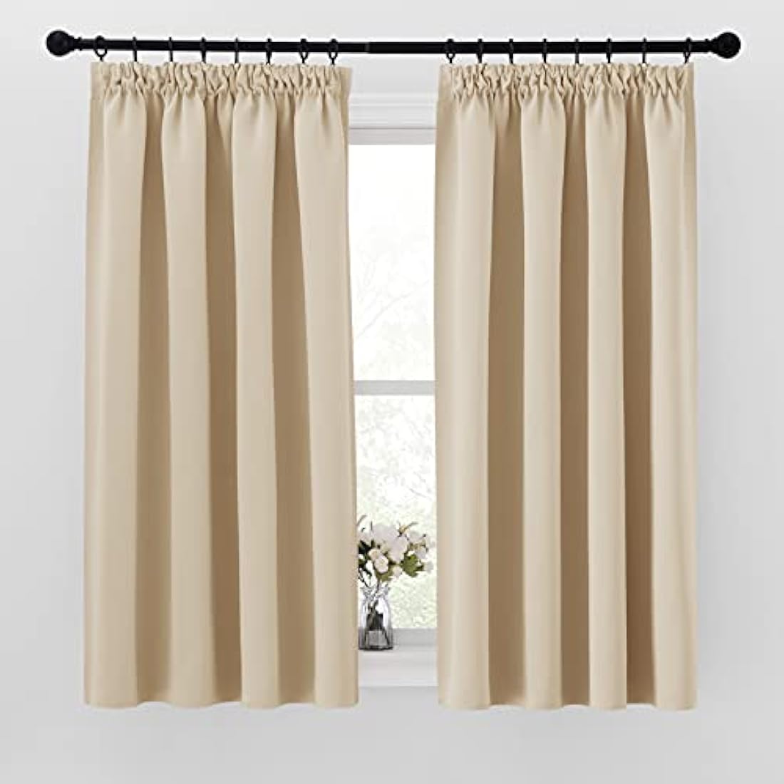 PONY DANCE Thermal Blackout Curtains for Living Room - Noise Reduction Soft Pencil Pleat Privacy Protected Window Panels for Boys Girls Bedroom, Biscotti Beige, W55 X L57, 2 Panels