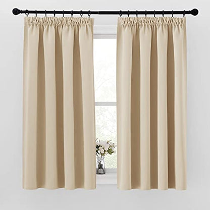 PONY DANCE Thermal Blackout Curtains for Living Room - Noise Reduction Soft Pencil Pleat Privacy Protected Window Panels for Boys Girls Bedroom, Biscotti Beige, W55 X L57, 2 Panels
