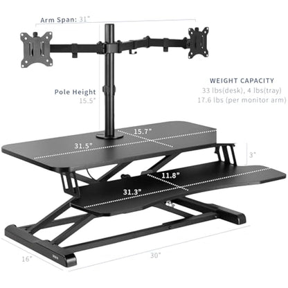 VIVO Height Adjustable 81 cm Standing Desk Converter with Dual 13 to 30 inch Monitor Stand, Sit Stand Monitor Mount and Desk Riser, Black, DESK-V000K-M2