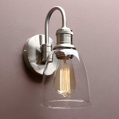 Yosoan Lighting Modern Vintage Industrial Bell Sconce Wall Light Fitting with 5.6” Clear Glass Lampshade, for Office Home Kitchen Living Room Bedroom Loft Bar (Brushed)