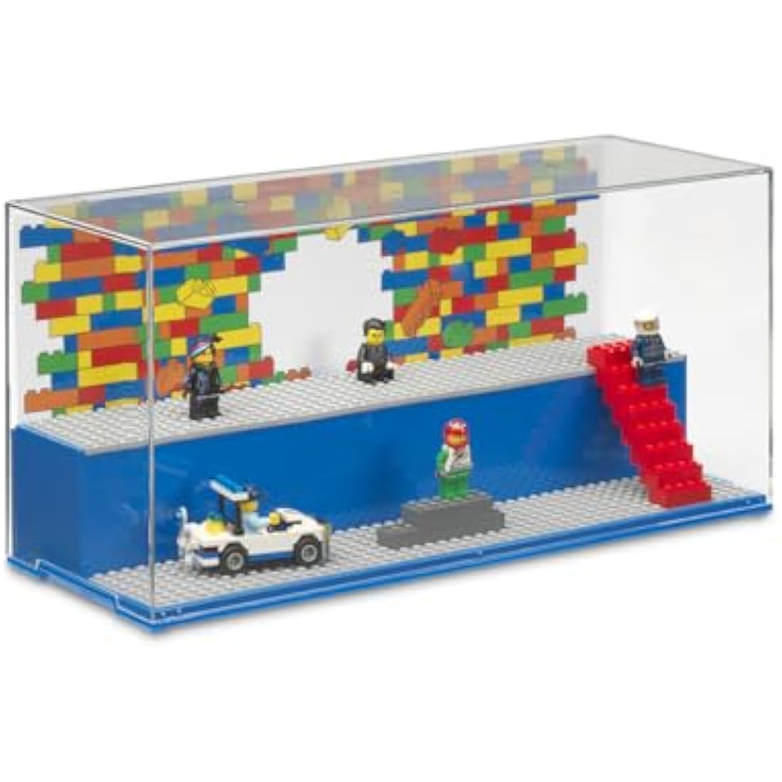 LEGO Play & Display Case with Grey Baseplates: Secure, Dust-Free Storage and Display Solution for LEGO Sets and Minifigures, Lego Box, Home Decor, Blue