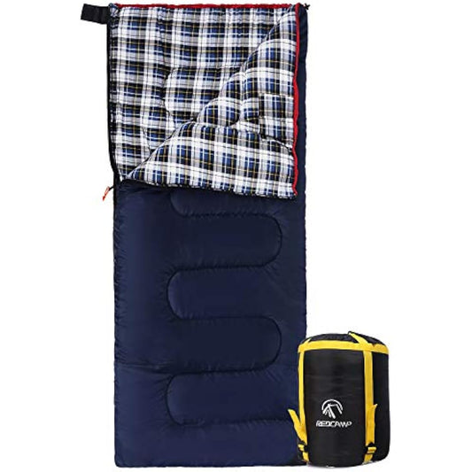 REDCAMP Cotton Flannel Sleeping Bags for Camping, 3-Season Warm and Comfortable Adult Sleeping Bag, Envelope with 2/3/4lbs Filling