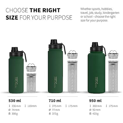 720°DGREE Vaccum Insulated Water Bottle + Infuser “noLimit“ - 950ml - Leakproof, BPA-Free, Thermo Stainless Steel Flask - Carbonated Drinks, Sports, School, Travel, Hiking, Outdoor +Sports-Cap
