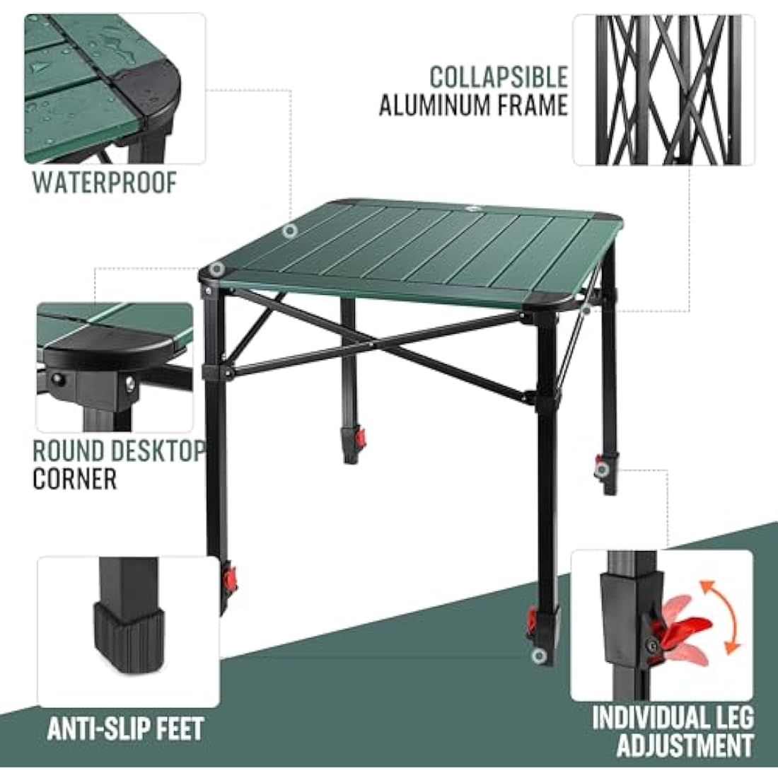VILLEY Camping Table Folding, Lightweight Roll Up Aluminum Camp Table with Carry Bag, Adjustable Height Portable Outdoor Table for Picnic, Beach, Hiking, Fishing, Medium
