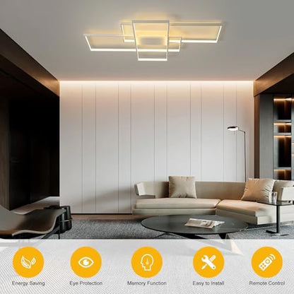 JIINOO Dimmable LED Ceiling Light, 110cm Flush Mounted Ceiling Light with Remote Control, 70W Square Acrylic Modern Simple Design Fixture for Bedroom Living Room, White
