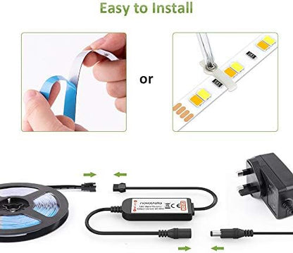 NOVOSTELLA 12M LED White Strip Lights, Dimmable 40ft 1344 LEDs, Tunable Warm White to Cool Daylight 3000K-6500K, with RF Remote Flexible LED Tape for Living Room Cabinet Bedroom Kitchen Ceiling, 24V