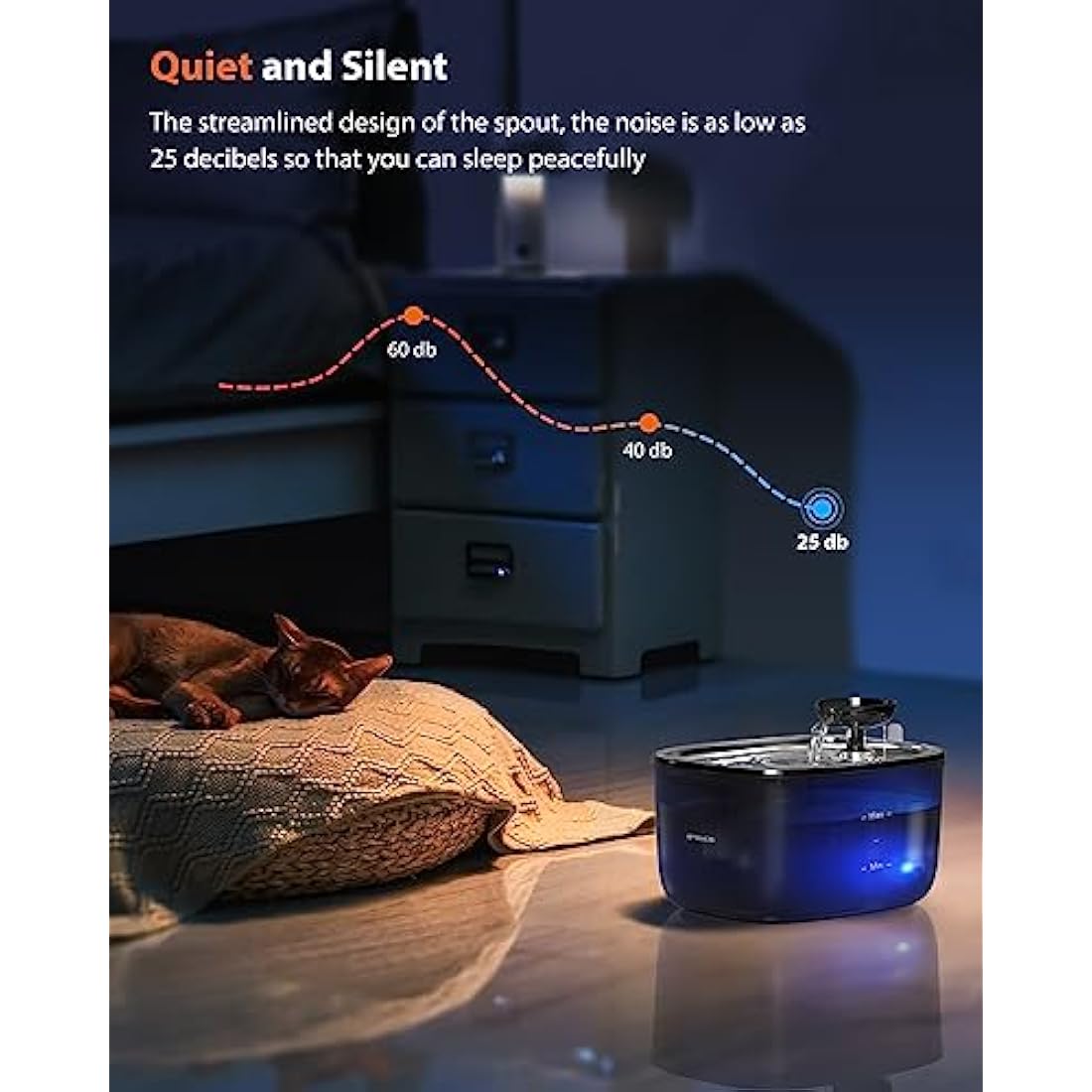 Stouchi Cat Water Fountain, 2.5L Ultra Quiet LED Light BPA Free with 2 Activated Carbon Filters,Dog Water Fountain Transparent Water Tank