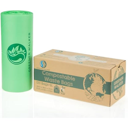 Greener Walker 25% Extra Thick Compost 6L/10L/30L Caddy Bin Liners-120 Bags Biodegradable Kitchen Food Waste Bags(6L)
