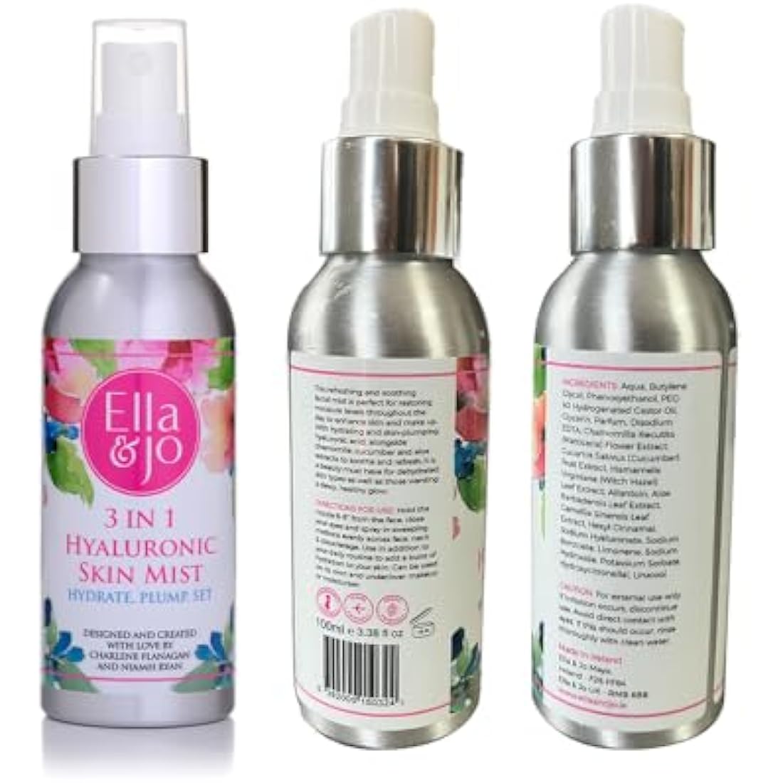 Ella & Jo 'Orange Blossom' 3 in1 Hyaluronic Skin Mist - Instant Hydration & Dewy Glow with Chamomile, Cucumber, Witchhazel, Aloe Vera & Green Tea Extract - Vegan, Cruelty-Free, Travel-Friendly 100ml