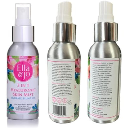 Ella & Jo 'Orange Blossom' 3 in1 Hyaluronic Skin Mist - Instant Hydration & Dewy Glow with Chamomile, Cucumber, Witchhazel, Aloe Vera & Green Tea Extract - Vegan, Cruelty-Free, Travel-Friendly 100ml
