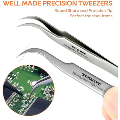 Stainless Steel Heat Resistant Tweezers, 5 PCS - Craft, Electronics, Jewelry-Making, Non-Magnetic by TOWOT