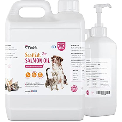 Pawbits 5 Litre Scottish Salmon Oil For Cats,Dogs & Pets - Natural Omega 3+6+9, Healthy Coat & Immune System UK Made Suitable For Horses and Ferrets.