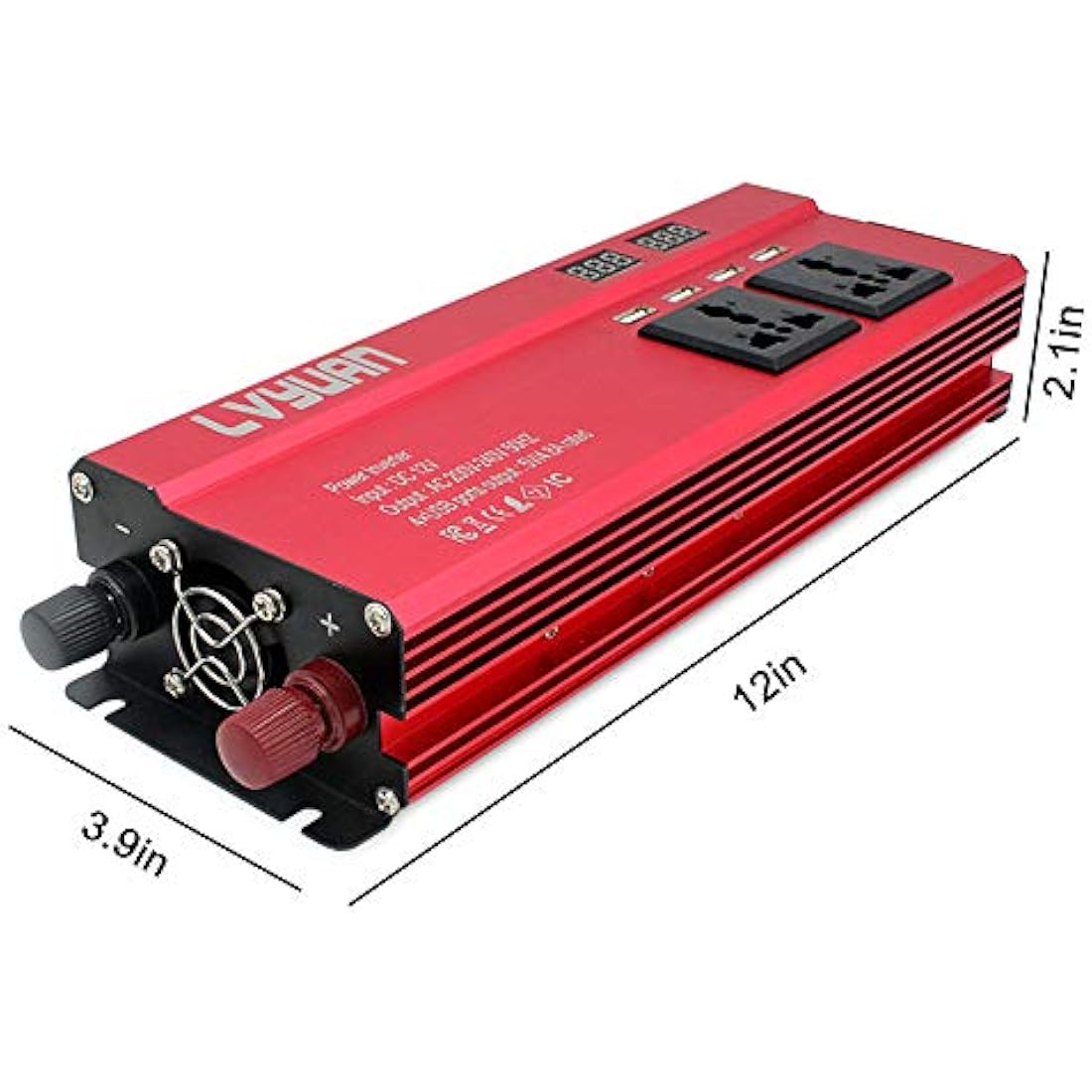 Cantonape Power Inverter 1000W/2000W (peak) DC 12V to AC 230V 240V Converter with 4 USB Interfaces 3 Universal sockets Cigarette Lighter Adapter in Car Crocodile Clip