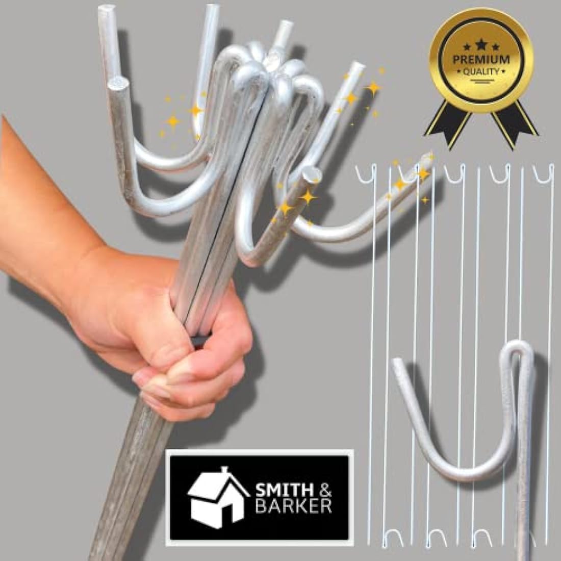 Smith & Barker GALVANISED 10 x Premium Long Life Fencing Pins For Temporary Outdoor Garden Barrier Plastic Netting Mesh Shepherds Crook Fence Stakes Posts Metal