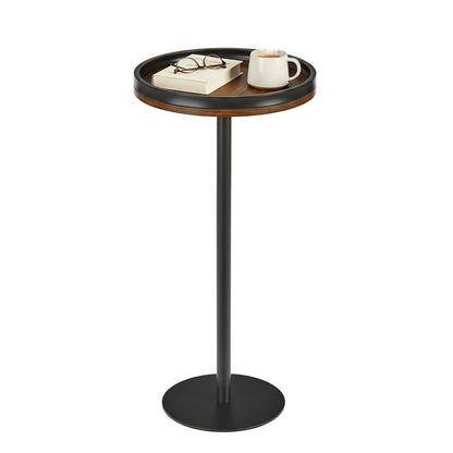 ZEXVIDA Small Round Side Table,Drink Table with Weighted Base,Industrial Metal & Wood Pedestal End Table with Tray Top