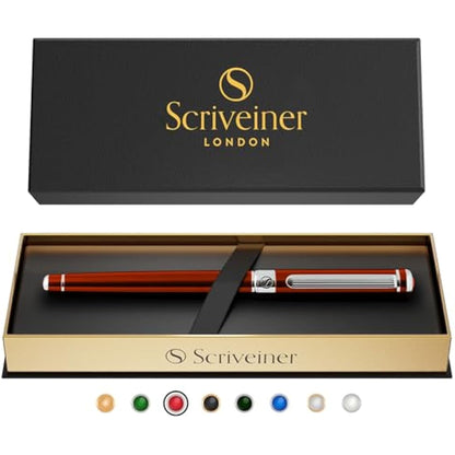 Scriveiner Crimson Red Rollerball Pen - Multi Award Winning Luxury Rollerball with Chrome Trim & Schmidt Refill, Quality Executive Writing Pen for the Office, Journaling or Gift Set for Men & Women