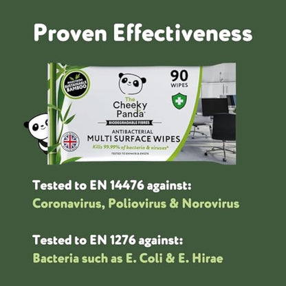 The Cheeky Panda Antibacterial Wipes | Bulk Pack of 6 x 90 Cheeky Surface Wipes (540 Total) | Perfect for Kitchen and Surface Cleaning