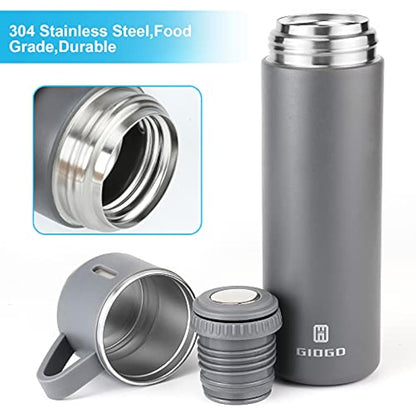 Vacuum Insulated Flask 500ml/16.9oz Stainless Steel Thermo Bottle with Cup for Coffee Water Hot and Cold Drink Flasks.(Gray,Single)