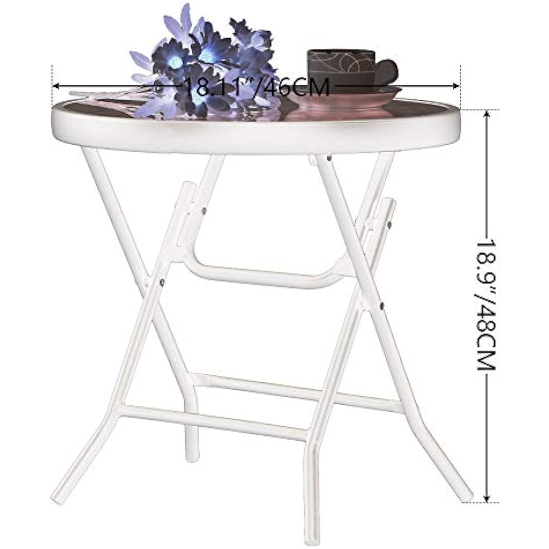 PHI VILLA Folding Side Table, Foldable Coffee Outdoor Garden Small Round Patio Table - Turquoise