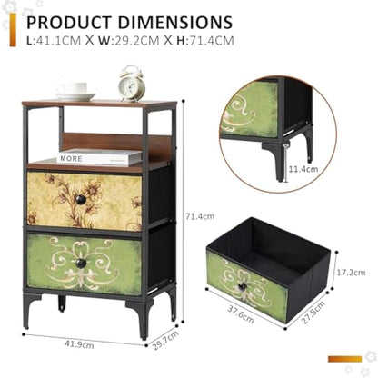 LYNCOHOME Bedside Tables set of 2,Bed Side Table for Bedroom, Nightstand with 2 Storage Fabric Drawers and Metal Frame for Bedroom,Living Room