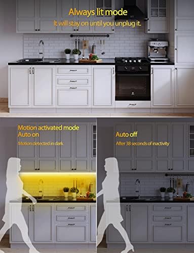 Daymeet Motion Sensor LED Strip Lights, 3M Under Bed Lights Motion Activated Bedside Lamp Illumination Cupboard Kitchen Lighting Indoor Night Light Under Cabinet Light,(Warm White) NO APP