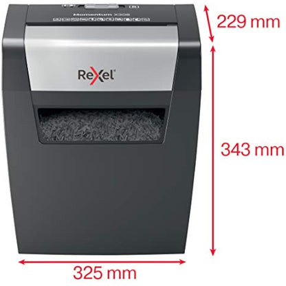 Rexel Momentum X308 Cross Cut Paper Shredder, Shreds 9-8 Sheets (70-80 gsm), 15 Litre Bin, Heavy Duty, Black, 2104570