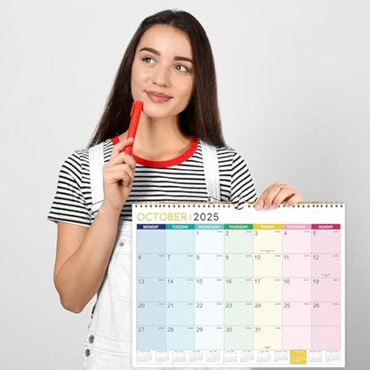 2025-2026 Calendar - Wall Calendar 2025-2026, 18 Month Calendar from Jul.25 - Dec. 26, 37 x 29 cm, Double Binding Hook, Large Mixed Color Right Angle Block