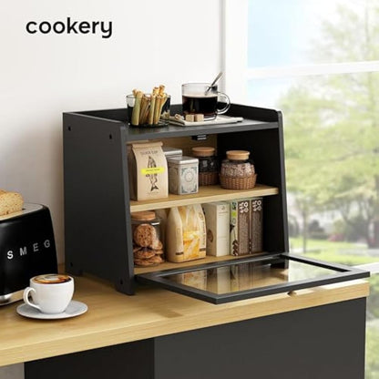 Cookery Wooden Bread Bin with 2 Levels for Bread Storage made of Bamboo (wood) Bread Box Extra Large Storage Box Counter Top for Kitchen Storage (needs to be assembled)