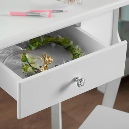 Runesol Girls Dressing Table (Age 8-13yrs) with Mirror and Stool, Children's White Wooden Make up Dresser, Kids Vanity Table, Childs Dressing table, Dressing Table Set for a Kid