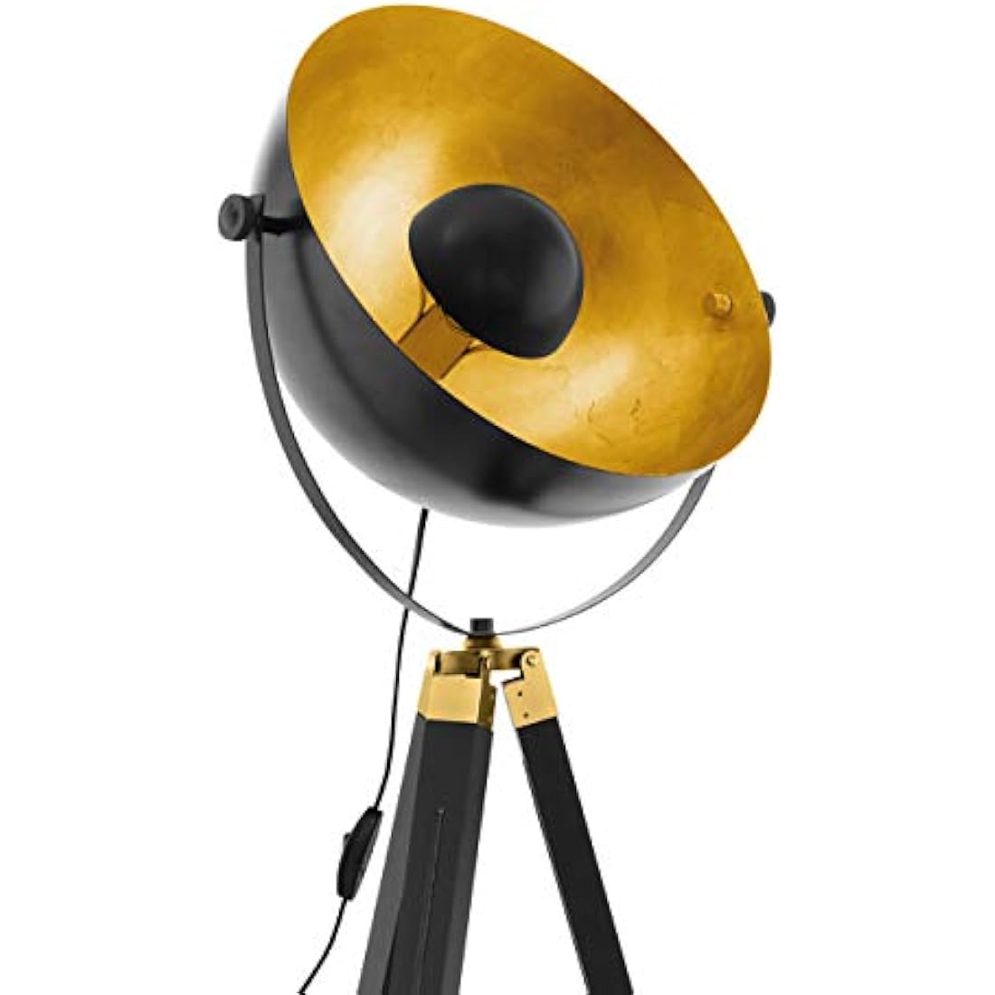 Eglo Covaleda 1-Flame Industrial and Vintage Floor lamp, Made of Wood and Steel with Brass, Black and Gold Colours Standing Light, incl. Switch, E27 Socket
