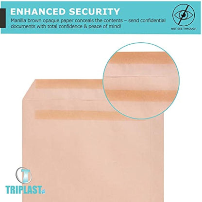 Triplast 250 x C5 Manilla Self Seal Security Envelopes (Size: 229x164mm) | Fully Opaque, Self Sealing & Printer Safe Mailing Paper Envelopes | Ideal for Everyday Home, Office & Commercial Use