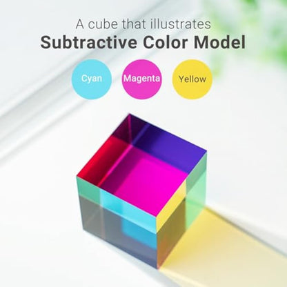 iKeelo Colour Cube (60mm) with Stand -Cyan, Magenta & Yellow Cube - Illustrates Subtractive Colour Model - Novelty Educational STEM Toy for Birthdays and Christmas