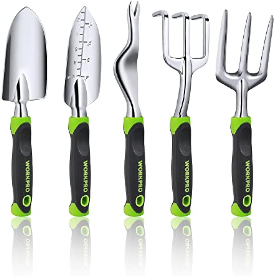 WORKPRO 5 Pcs Gardening Tools Cast Aluminum Garden Set with Fork, Weeder, Claw, Trower, Soil Shovel for Gardener