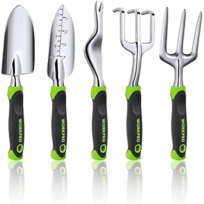 WORKPRO 5 Pcs Gardening Tools Cast Aluminum Garden Set with Fork, Weeder, Claw, Trower, Soil Shovel for Gardener