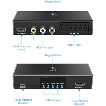 AIFHDAUF Scart to HDMI Converter,RCA to HDMI Converter, HDMI Switch 3 in 1 Video Audio Adapter with HDMI Cable Support HDTV PS5/4/3 DVD N64 Wii blu-player, Sky STB VHS VCR Game Consoles PC