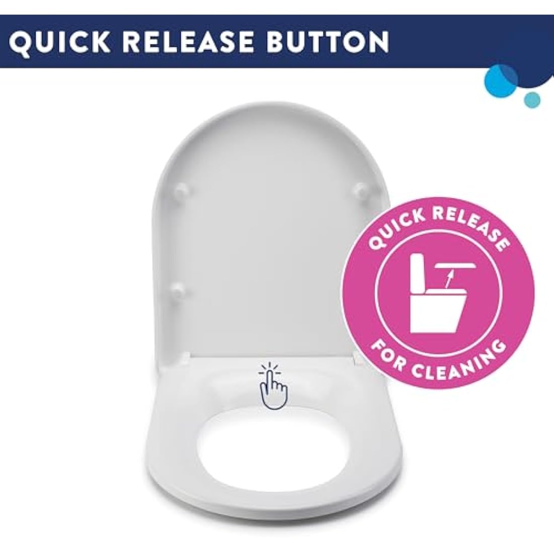Croydex Eyre Soft Close Toilet Seat D Shape - Quick Release Button for Easy Cleaning and Adjustable Hinges with Top and Bottom Fixings Included, Antibacterial Treated Surface (White D-Shape)