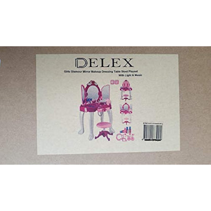 Delex® Girls Glamour Mirror Makeup Dressing Table Stool Playset Toy Vanity Light & Music Great Christmas XMAS Gift New