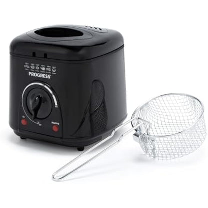Progress 1L Compact Deep Fat Fryer – Adjustable Temperature Control, Power Lights, Filter to Reduce Odours, Non-Stick Cooking Bowl, Viewing Window, Removable Basket, 950W, Black EK2969PBLK