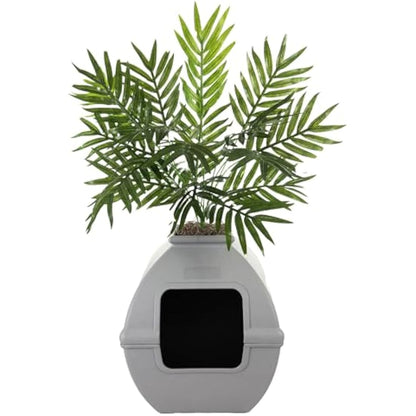 Good Pet Stuff, The Courtyard Hidden Litter Box, Artificial Plants & Enclosed Square Cat Planter Litter Box, Vented & Odor Filter, Easy to Clean, Stone Gray