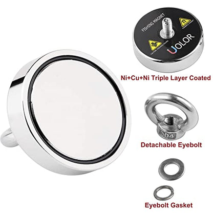 Uolor Magnet Fishing Kit – N35 Neodymium Eyebolt Fishing Magnet 160KG (353LB) Pull Force with 20M Rope, Gloves & Threadlocker for River Treasure Hunting & Salvage
