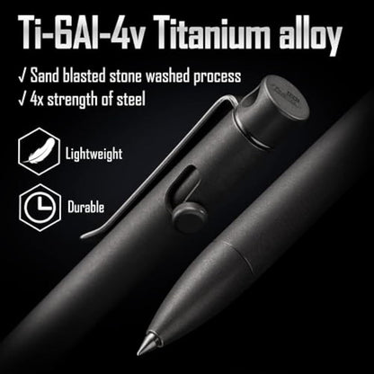 KeyUnity KP01 Ballpoint Pen with Clip, EDC Pocket Pen Titanium Alloy Retractable Metal Ballpoint Pen for Everyday Use,Black