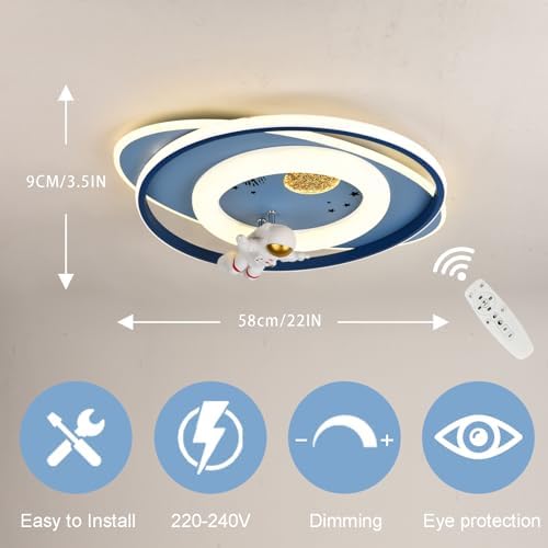 GHiycotdl LED Astronaut Ceiling Light, 58CM Dimmable with Remote Control for Kids Room, Living Room, Kindergarten
