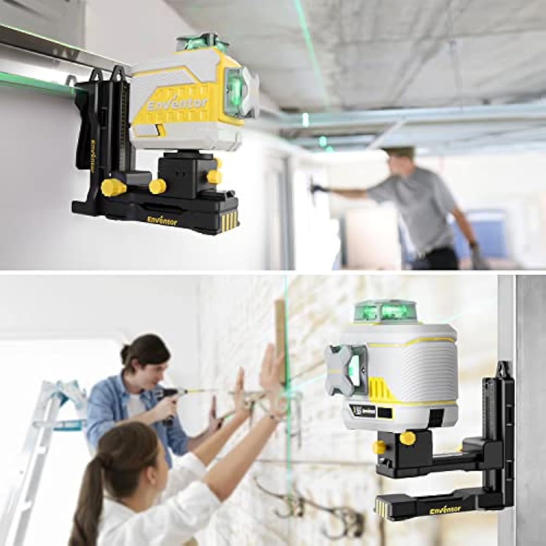 Enventor L-Shape Magnetic Bracket Base for Laser Level, 1/4''-20 Threaded Laser Level Tripod Stand with Adjustable Clamp, 360° Horizaontal Ratation, Left and Right, Front and Rear, Height Fine-Tuning