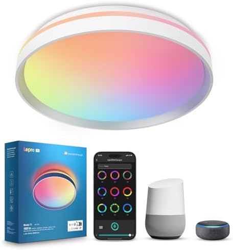Lepro T1 AI Smart Ceiling Light 24W, Music Sync, Voice Control, AI Lighting Design Assistant, Waterproof Bathroom Light, DIY by Zone, Bluetooth&WiFi, Color Changing, Work with Alexa, Google Home, 29CM