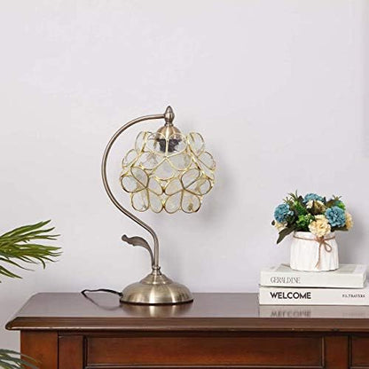 Bieye L30734 Tiffany Style Stained Glass Flower Petal Table Lamp with Brass Base for Home Décor (Clear, 8" Cherry Blossom)