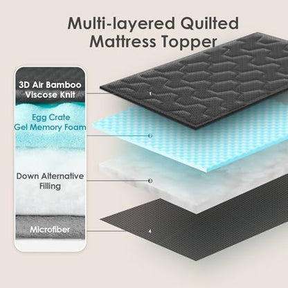EHEYCIGA Memory Foam Mattress Topper Kingsize Bed, Gel Mattress Pad with Extra Deep Pocket, Breathable Mattress Cover, 180x200x3cm, Dark Grey